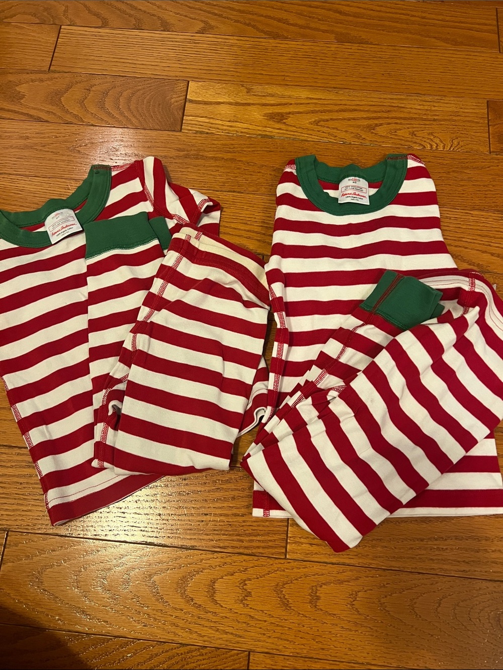 Hanna Andersson Red & White Striped Pajama Sets with Green Trim